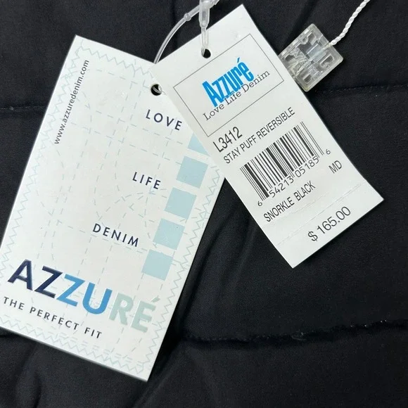 Vintage Azzure Blue Puffer Jacket Hooded Zip Up Bomber Style Reversible MNEW